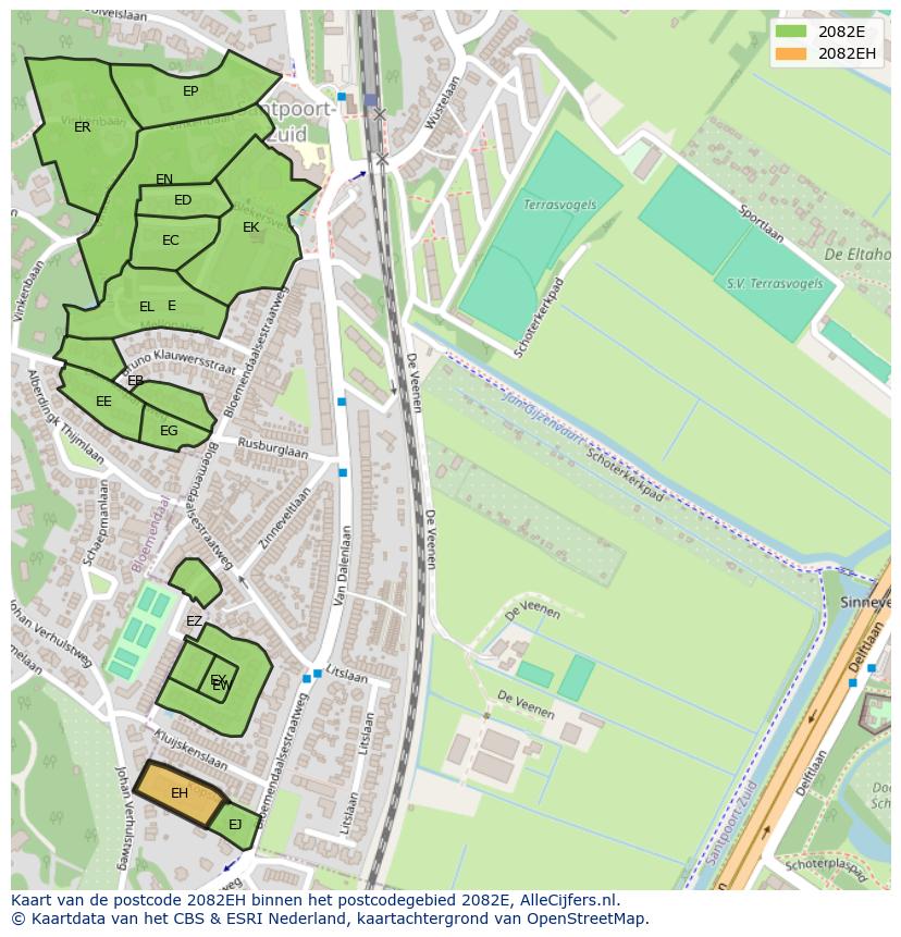 Afbeelding van het postcodegebied 2082 EH op de kaart.