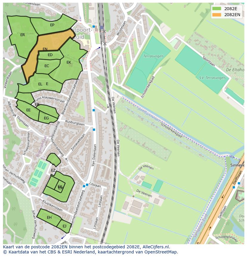 Afbeelding van het postcodegebied 2082 EN op de kaart.