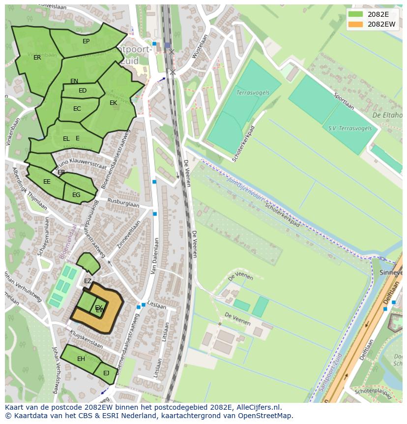 Afbeelding van het postcodegebied 2082 EW op de kaart.