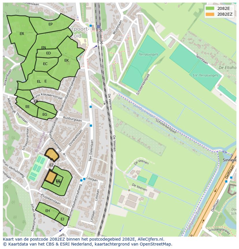 Afbeelding van het postcodegebied 2082 EZ op de kaart.