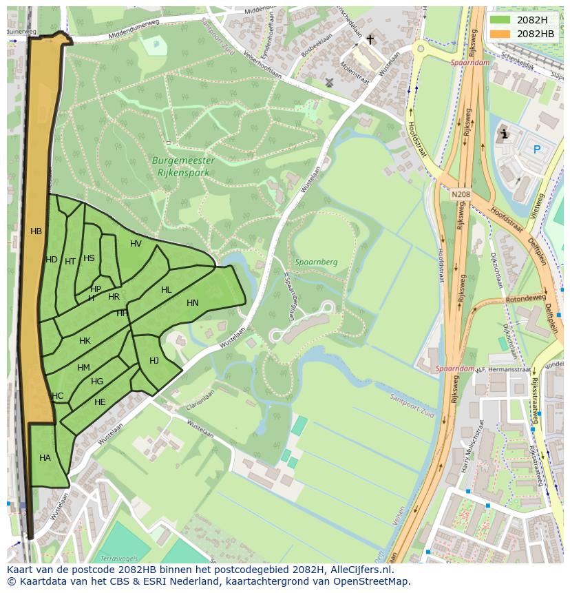Afbeelding van het postcodegebied 2082 HB op de kaart.