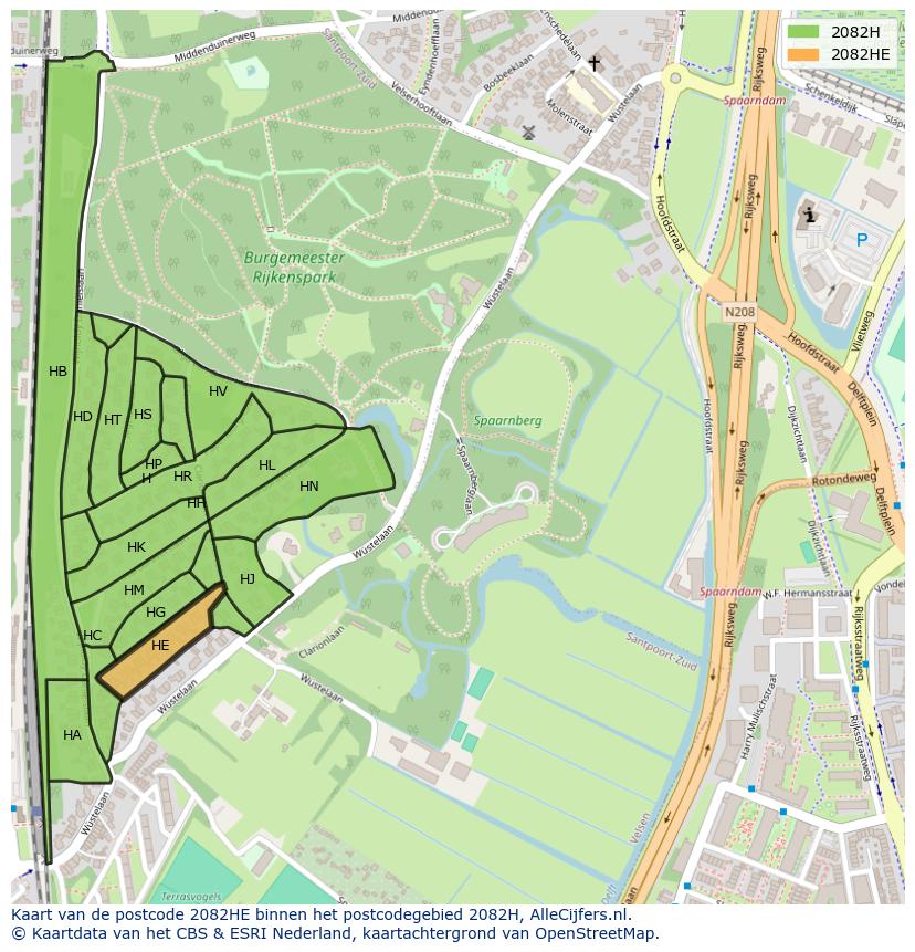 Afbeelding van het postcodegebied 2082 HE op de kaart.