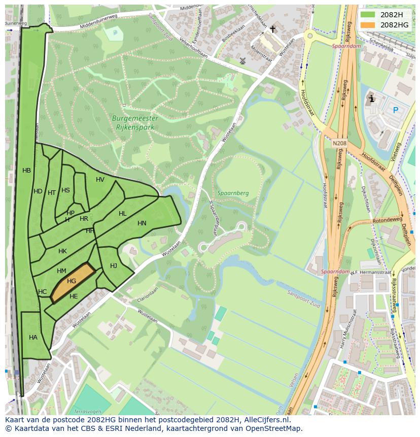 Afbeelding van het postcodegebied 2082 HG op de kaart.