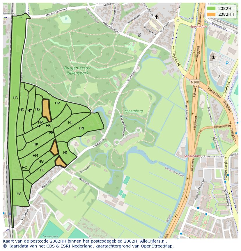 Afbeelding van het postcodegebied 2082 HH op de kaart.