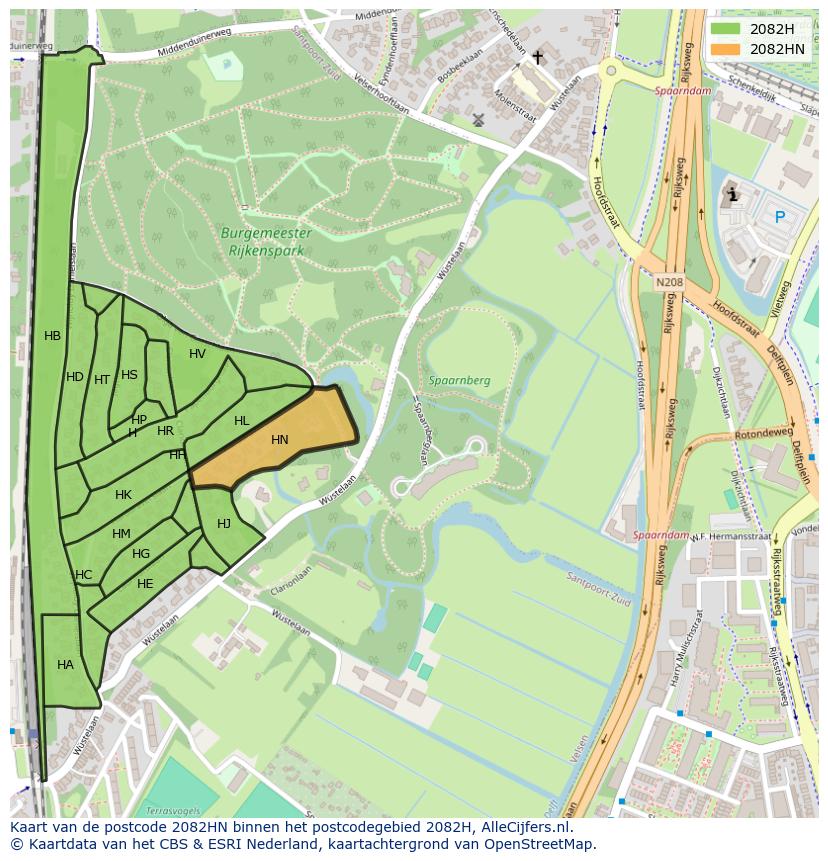 Afbeelding van het postcodegebied 2082 HN op de kaart.