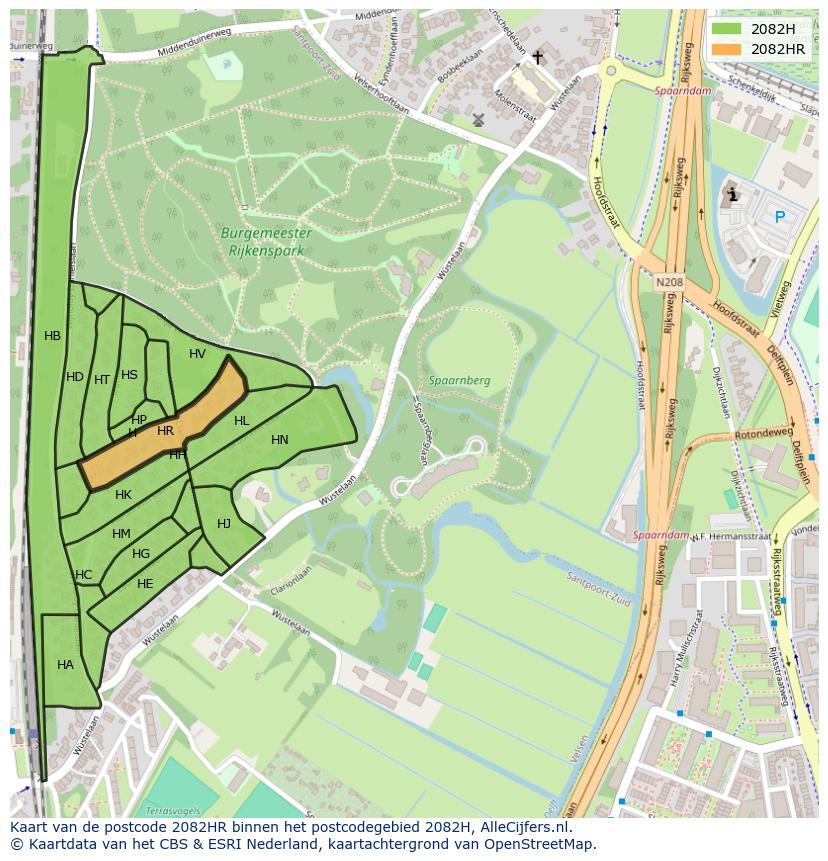 Afbeelding van het postcodegebied 2082 HR op de kaart.