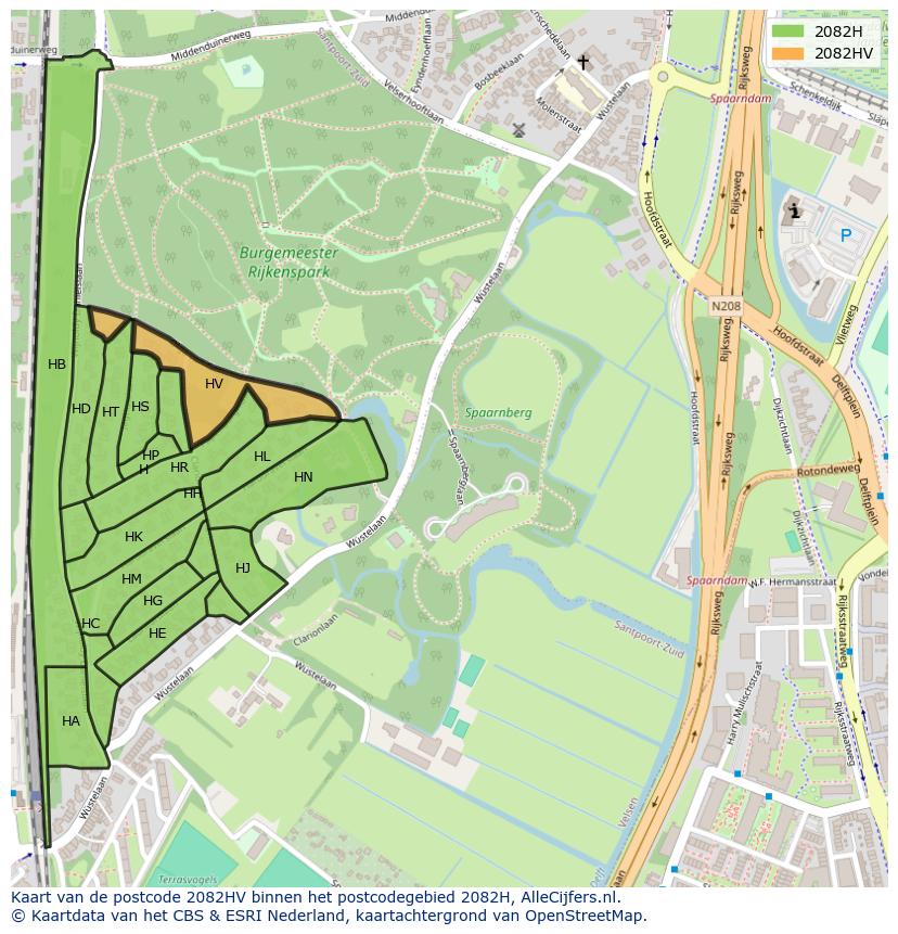 Afbeelding van het postcodegebied 2082 HV op de kaart.