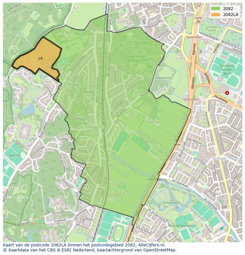 Afbeelding van het postcodegebied 2082 LA op de kaart.