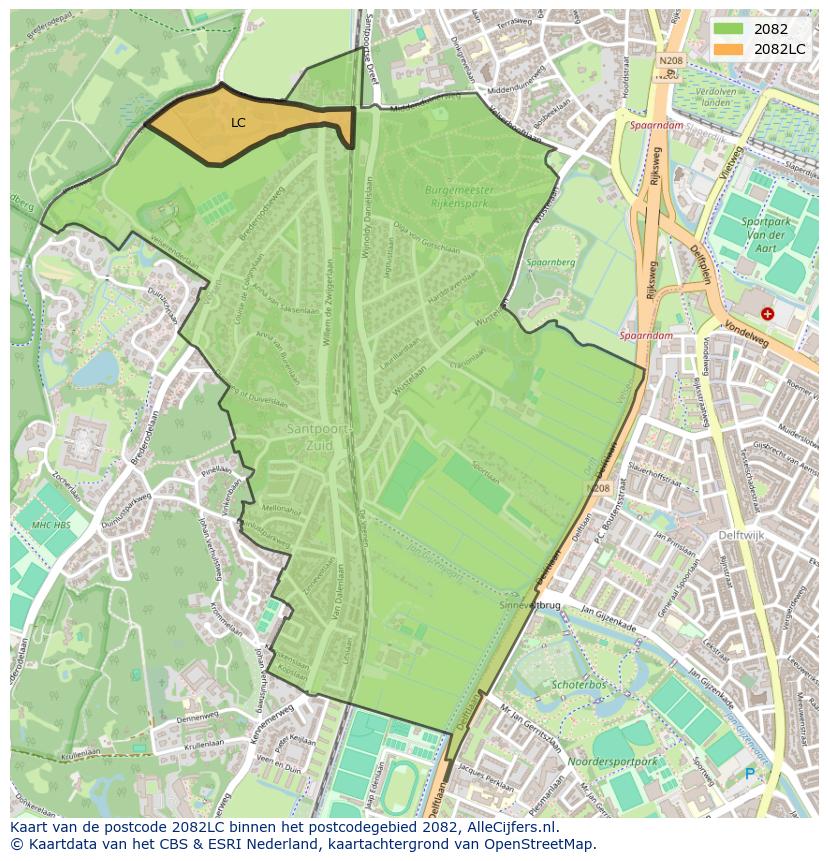 Afbeelding van het postcodegebied 2082 LC op de kaart.