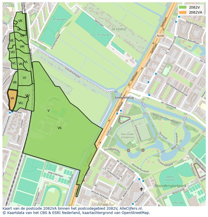 Afbeelding van het postcodegebied 2082 VA op de kaart.