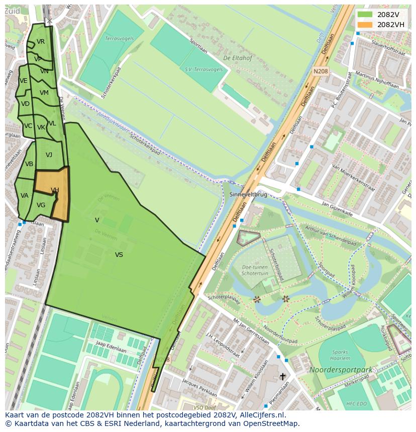 Afbeelding van het postcodegebied 2082 VH op de kaart.