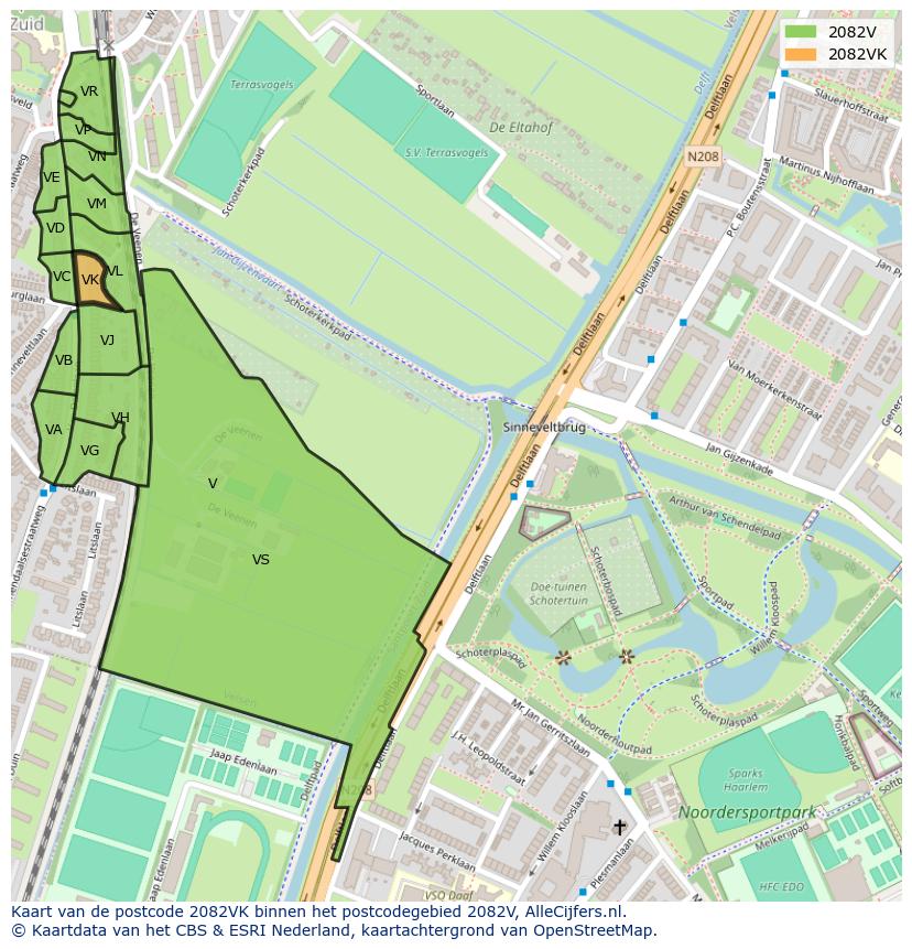 Afbeelding van het postcodegebied 2082 VK op de kaart.