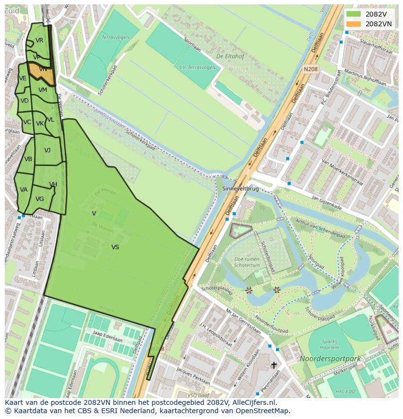 Afbeelding van het postcodegebied 2082 VN op de kaart.