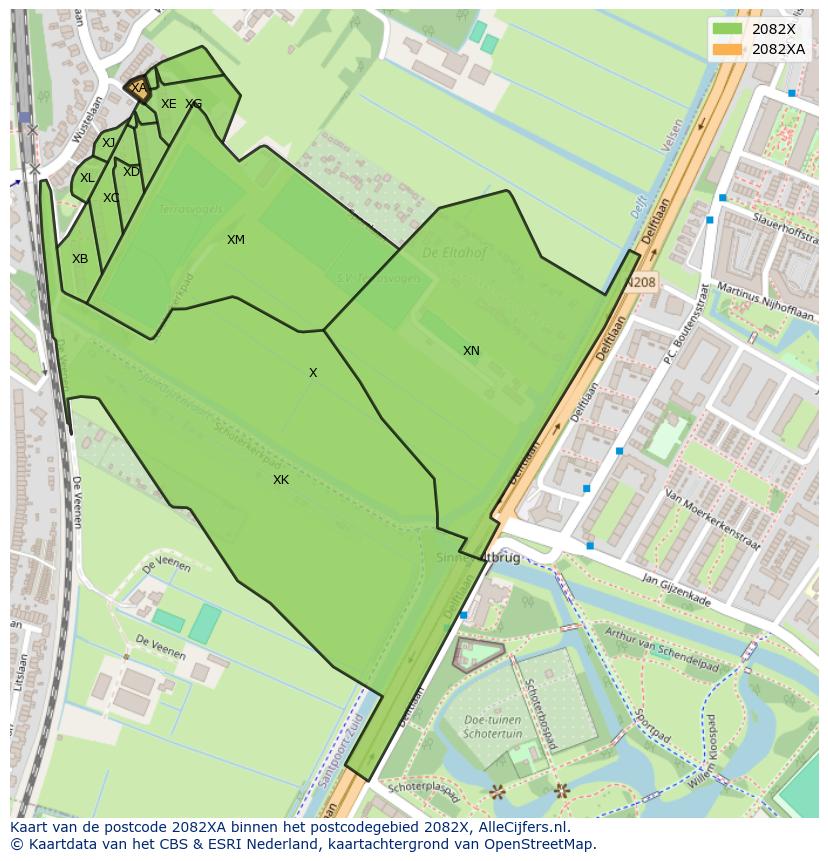 Afbeelding van het postcodegebied 2082 XA op de kaart.