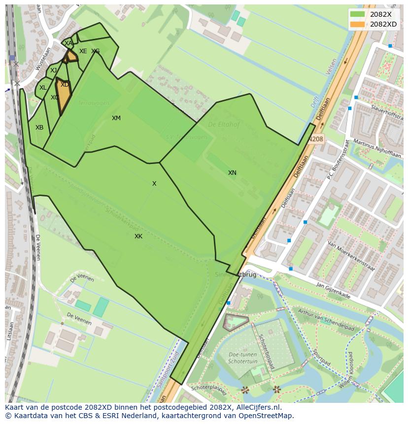Afbeelding van het postcodegebied 2082 XD op de kaart.