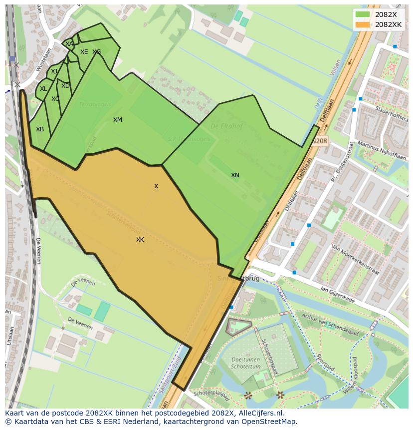 Afbeelding van het postcodegebied 2082 XK op de kaart.