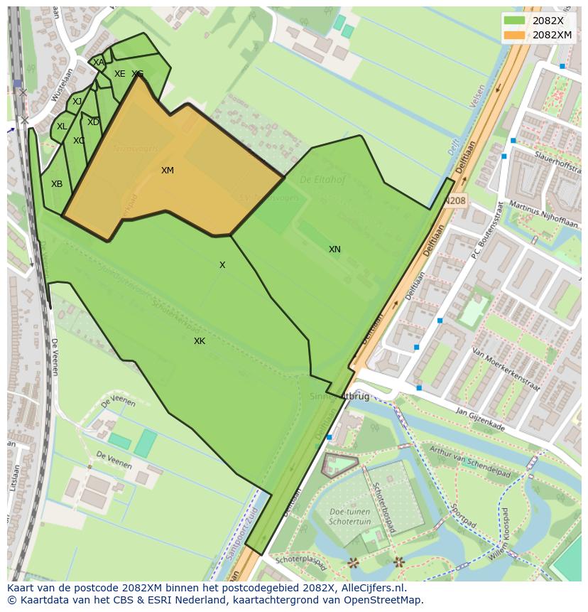 Afbeelding van het postcodegebied 2082 XM op de kaart.