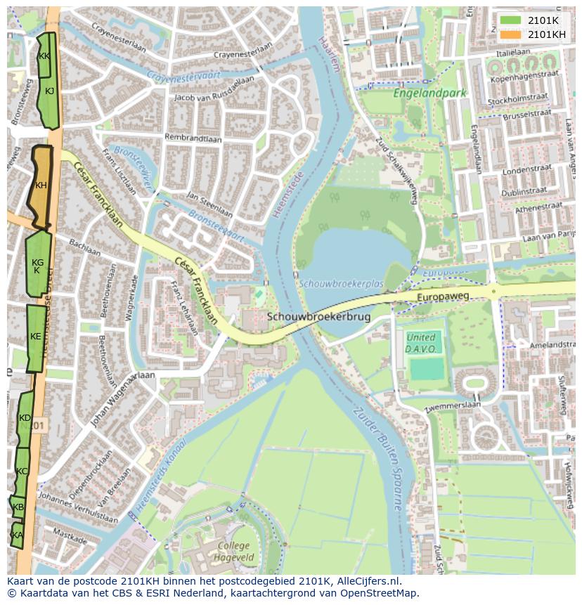 Afbeelding van het postcodegebied 2101 KH op de kaart.