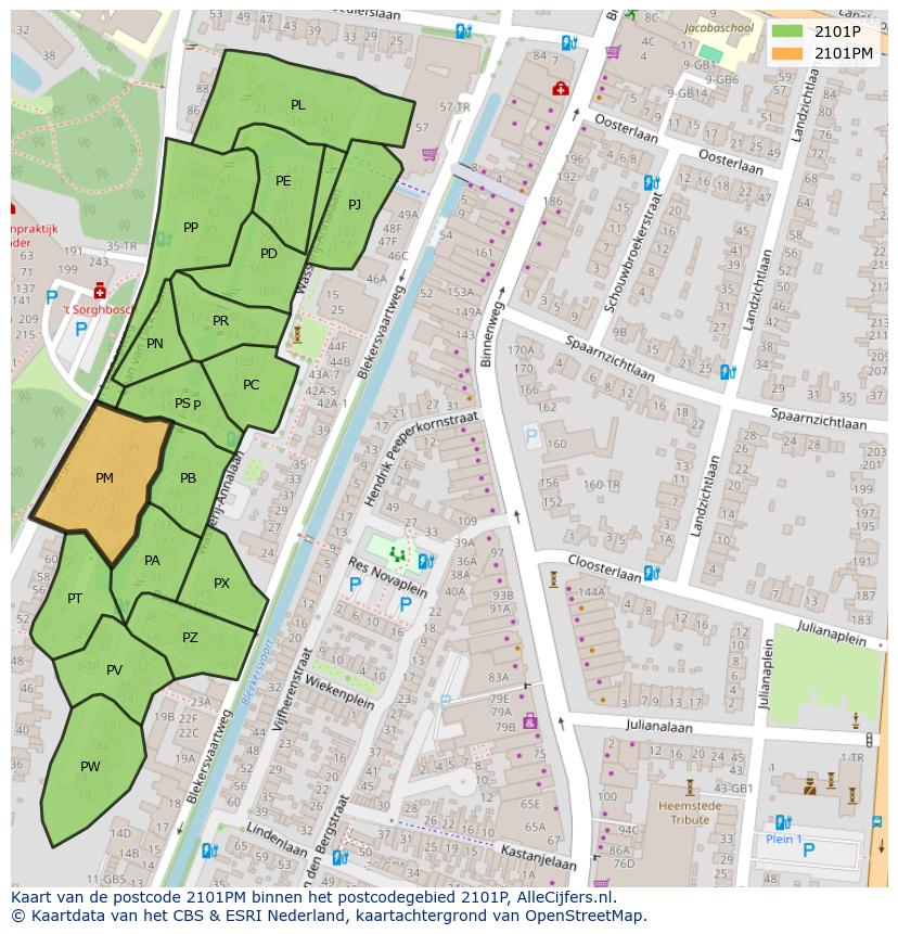 Afbeelding van het postcodegebied 2101 PM op de kaart.