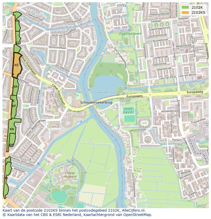 Afbeelding van het postcodegebied 2102 KS op de kaart.