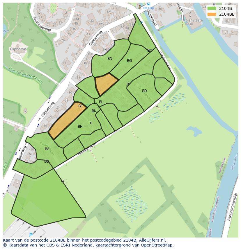 Afbeelding van het postcodegebied 2104 BE op de kaart.