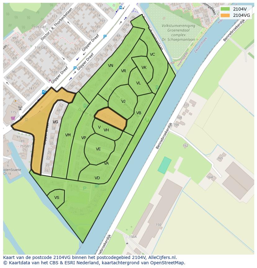 Afbeelding van het postcodegebied 2104 VG op de kaart.