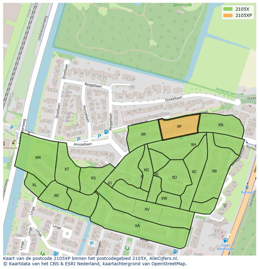 Afbeelding van het postcodegebied 2105 XP op de kaart.
