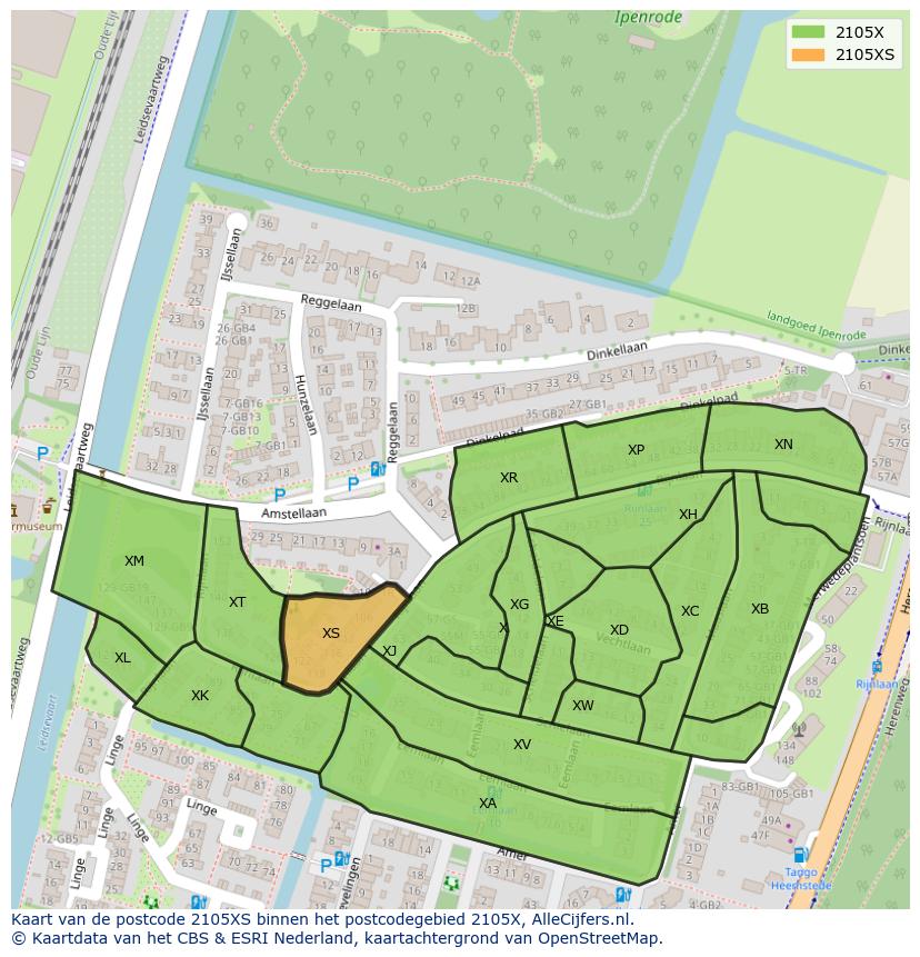 Afbeelding van het postcodegebied 2105 XS op de kaart.