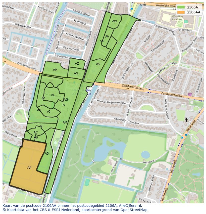 Afbeelding van het postcodegebied 2106 AA op de kaart.