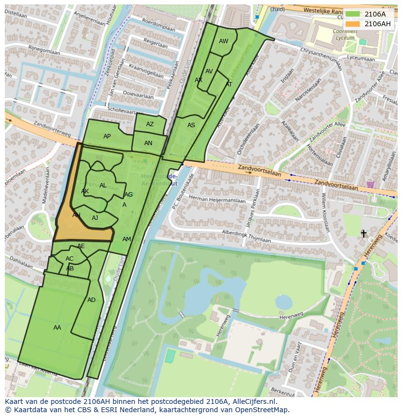 Afbeelding van het postcodegebied 2106 AH op de kaart.