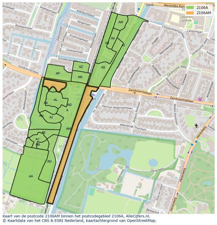 Afbeelding van het postcodegebied 2106 AM op de kaart.