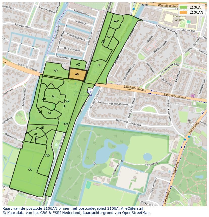 Afbeelding van het postcodegebied 2106 AN op de kaart.