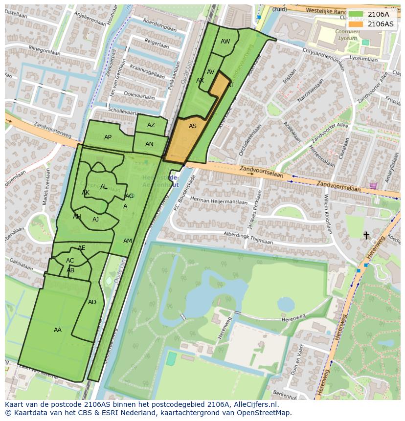 Afbeelding van het postcodegebied 2106 AS op de kaart.
