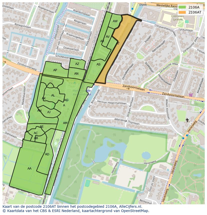 Afbeelding van het postcodegebied 2106 AT op de kaart.