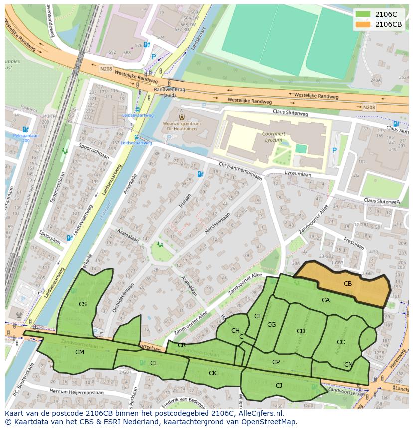 Afbeelding van het postcodegebied 2106 CB op de kaart.