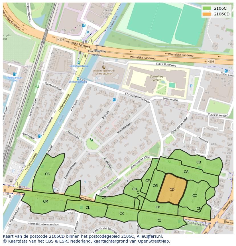 Afbeelding van het postcodegebied 2106 CD op de kaart.