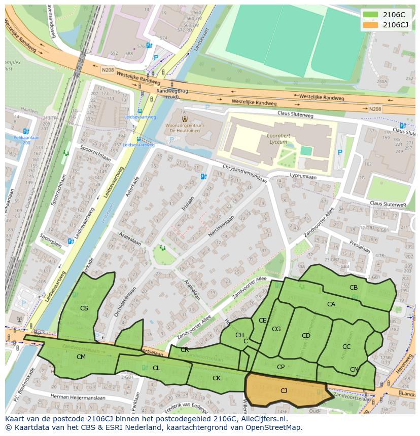 Afbeelding van het postcodegebied 2106 CJ op de kaart.