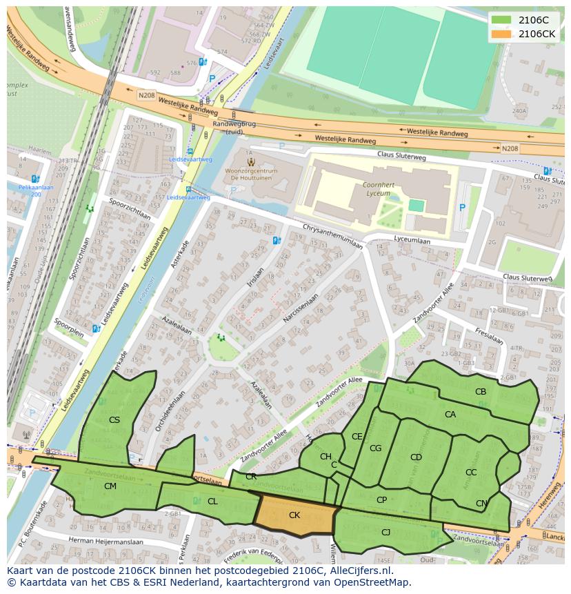 Afbeelding van het postcodegebied 2106 CK op de kaart.