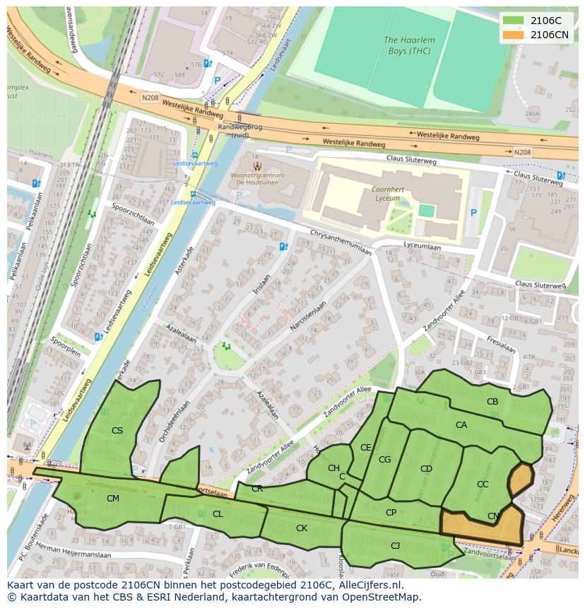 Afbeelding van het postcodegebied 2106 CN op de kaart.