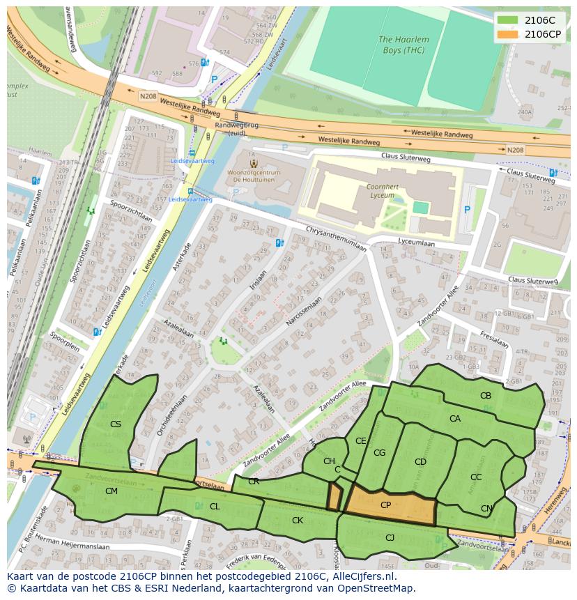 Afbeelding van het postcodegebied 2106 CP op de kaart.