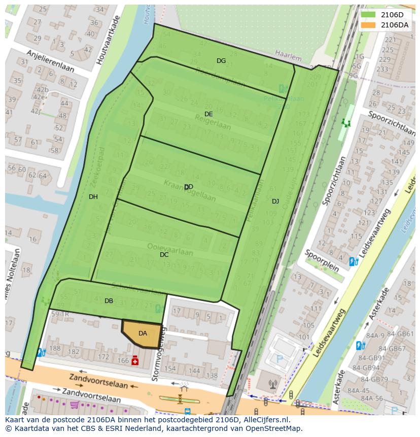 Afbeelding van het postcodegebied 2106 DA op de kaart.