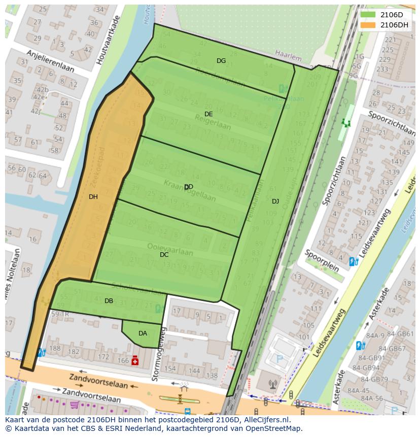 Afbeelding van het postcodegebied 2106 DH op de kaart.