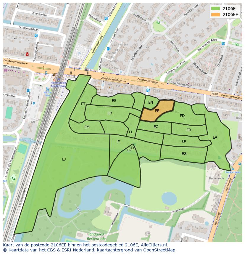 Afbeelding van het postcodegebied 2106 EE op de kaart.