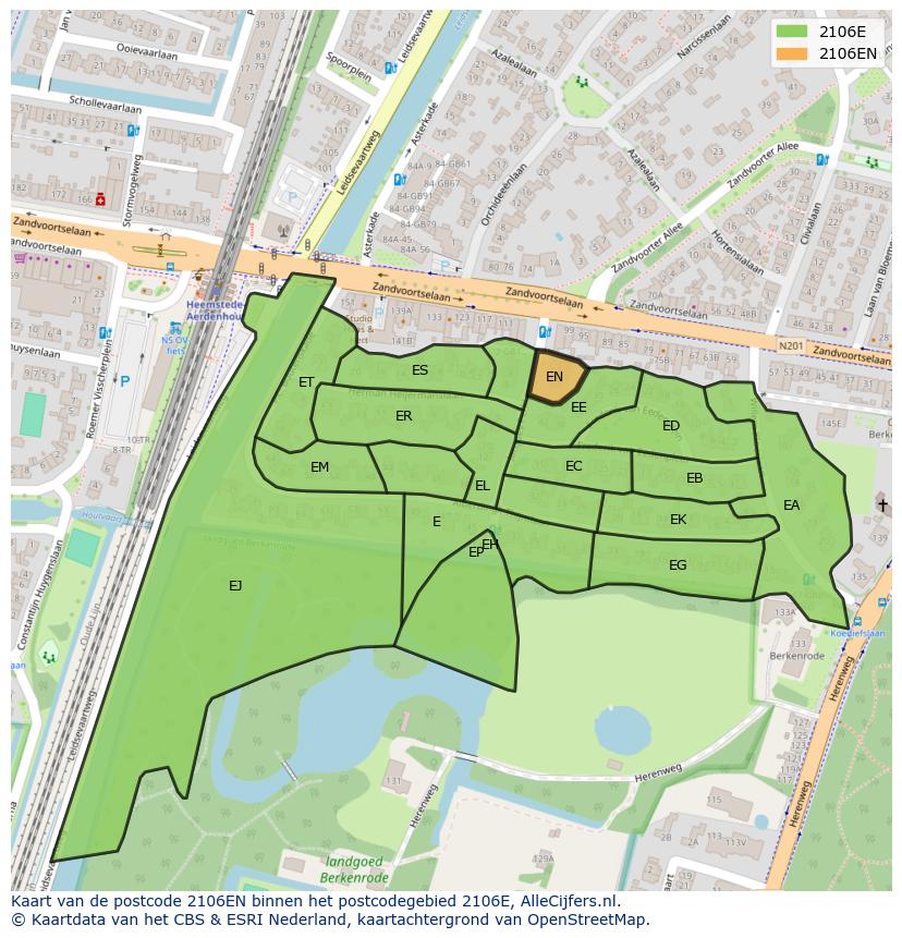 Afbeelding van het postcodegebied 2106 EN op de kaart.