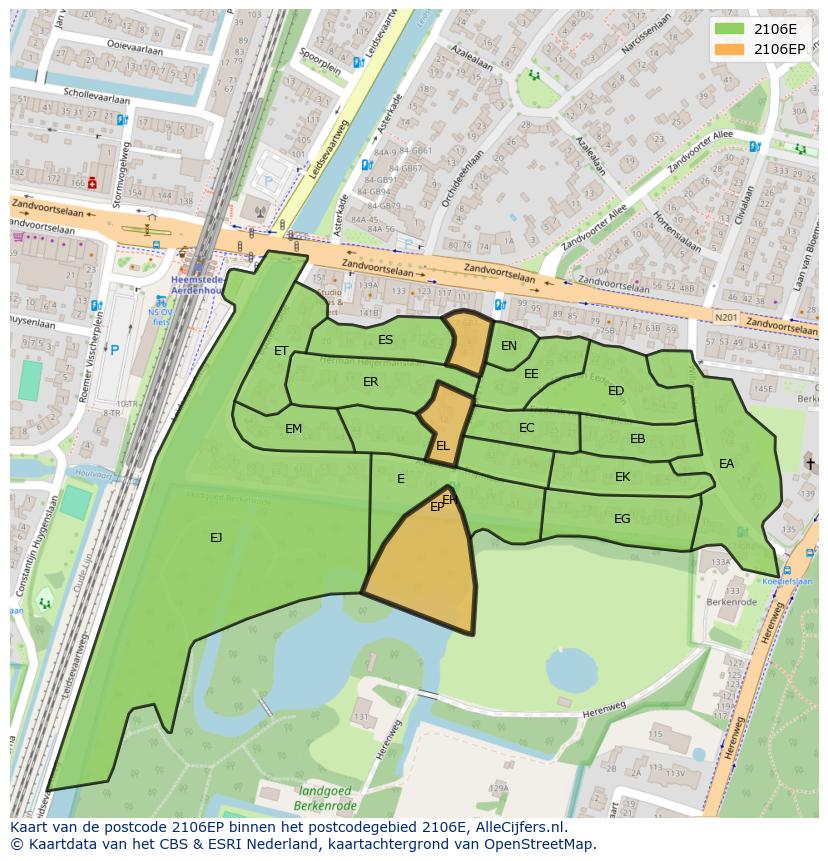 Afbeelding van het postcodegebied 2106 EP op de kaart.
