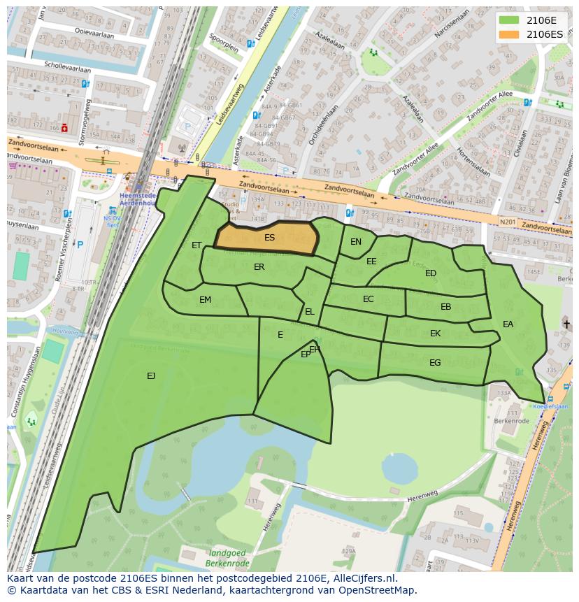 Afbeelding van het postcodegebied 2106 ES op de kaart.
