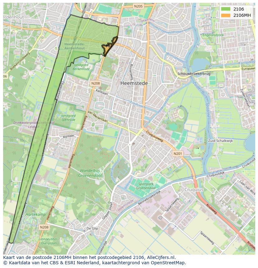 Afbeelding van het postcodegebied 2106 MH op de kaart.