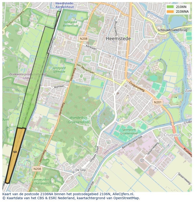 Afbeelding van het postcodegebied 2106 NA op de kaart.