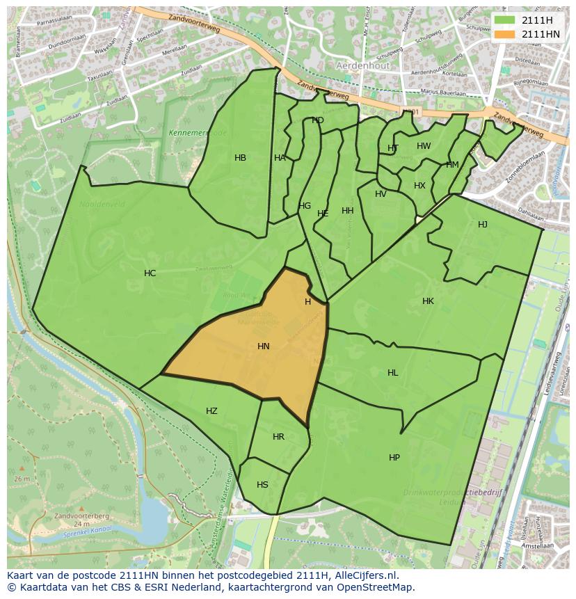 Afbeelding van het postcodegebied 2111 HN op de kaart.