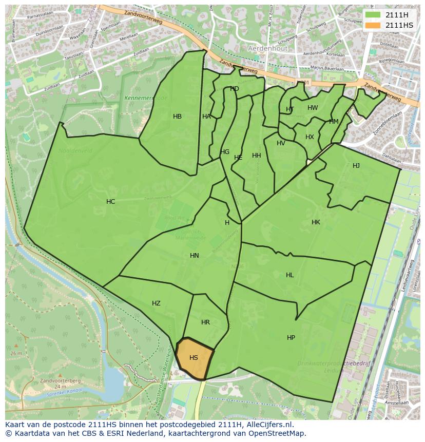 Afbeelding van het postcodegebied 2111 HS op de kaart.